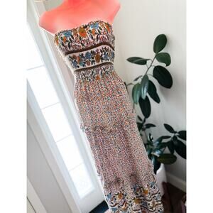 Twirl into Flowers + Wander Wild Meadows Strapless Smocked Tiered Maxi Dress